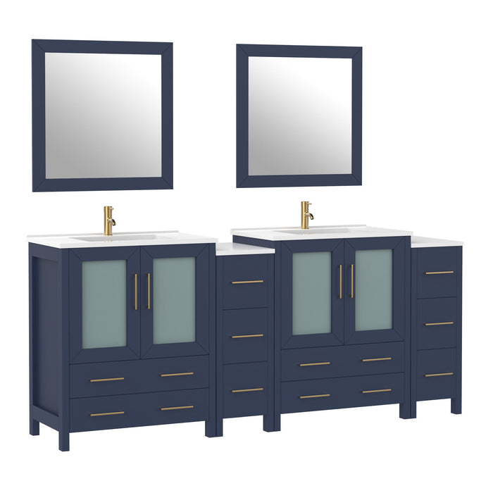 84" Double Sink Modern Bathroom Vanity Set with White Ceramic Top & Free Mirrors – Large Storage Cabinet with 10 Drawers VA3030-84 - HomeBeyond