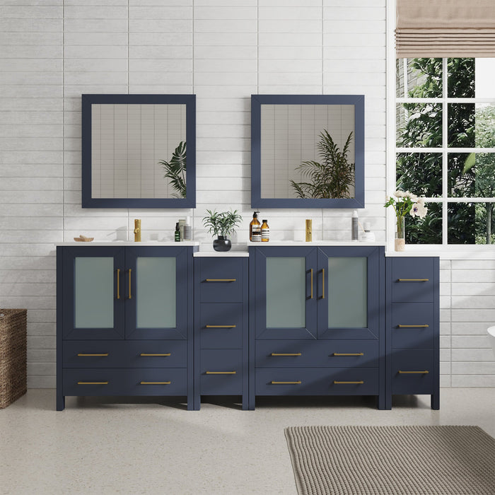 84" Double Sink Modern Bathroom Vanity Set with White Ceramic Top & Free Mirrors – Large Storage Cabinet with 10 Drawers VA3030-84 - HomeBeyond