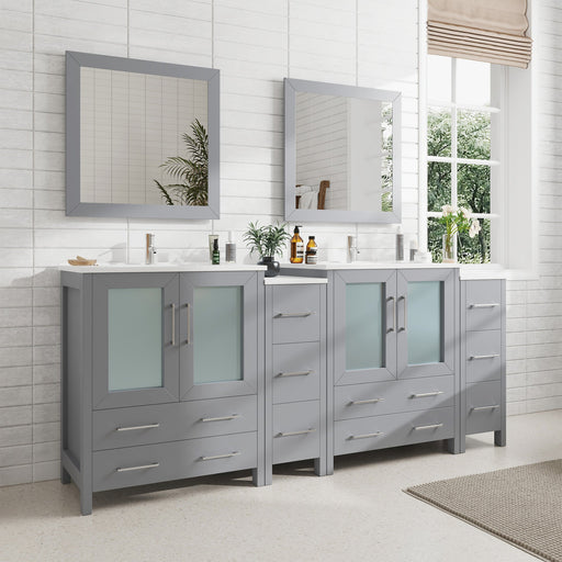 84" Double Sink Modern Bathroom Vanity Set with White Ceramic Top & Free Mirrors – Large Storage Cabinet with 10 Drawers VA3030-84 - HomeBeyond