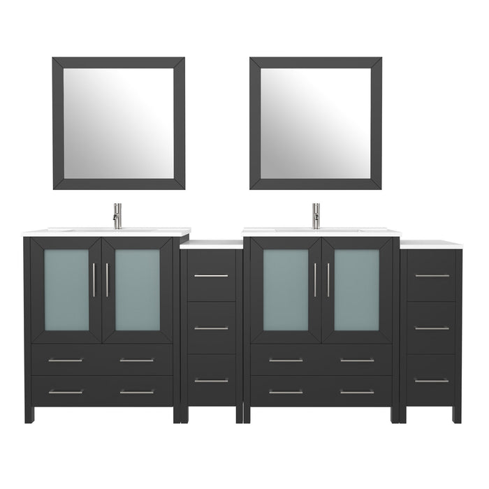 84" Double Sink Modern Bathroom Vanity Set with White Ceramic Top & Free Mirrors – Large Storage Cabinet with 10 Drawers VA3030-84 - HomeBeyond