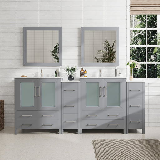 84" Double Sink Modern Bathroom Vanity Set with White Ceramic Top & Free Mirrors – Large Storage Cabinet with 10 Drawers VA3030-84 - HomeBeyond