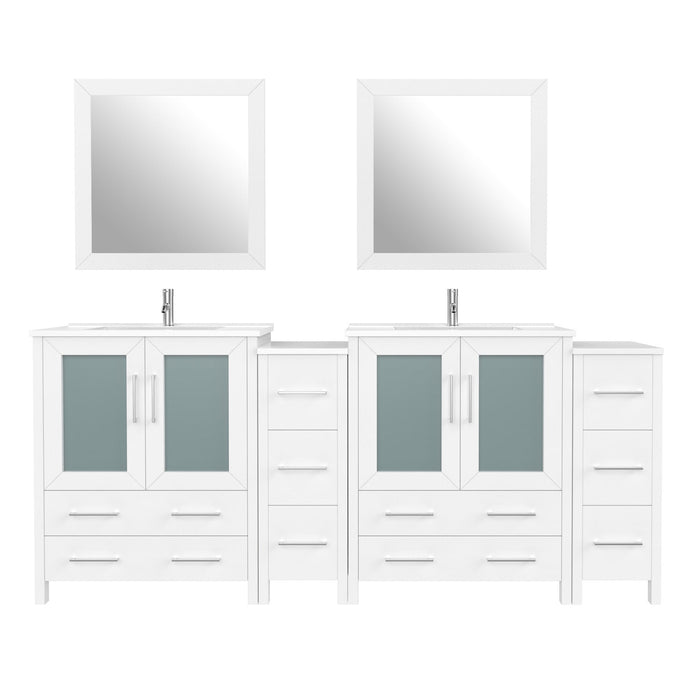 84" Double Sink Modern Bathroom Vanity Set with White Ceramic Top & Free Mirrors – Large Storage Cabinet with 10 Drawers VA3030-84 - HomeBeyond