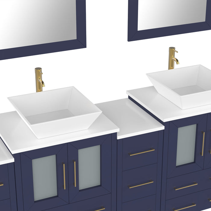 84" Double Sink Modern Bathroom Vanity Set with White Engineered Marble Top & Free Mirrors – Large Storage Cabinet with 13 Drawers VA3124-84 - HomeBeyond