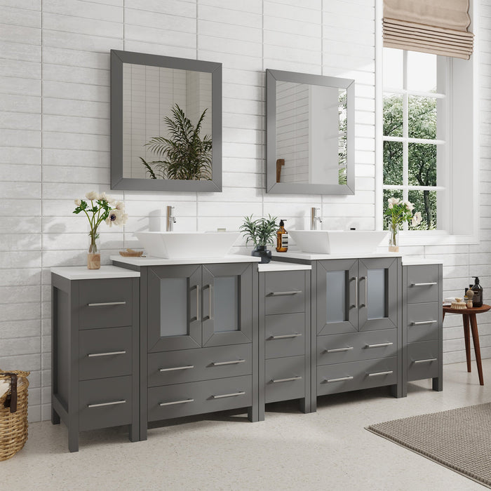 84" Double Sink Modern Bathroom Vanity Set with White Engineered Marble Top & Free Mirrors – Large Storage Cabinet with 13 Drawers VA3124-84 - HomeBeyond