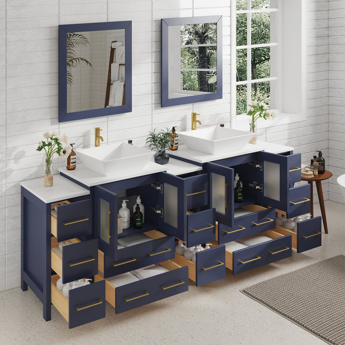 84" Double Sink Modern Bathroom Vanity Set with White Engineered Marble Top & Free Mirrors – Large Storage Cabinet with 13 Drawers VA3124-84 - HomeBeyond
