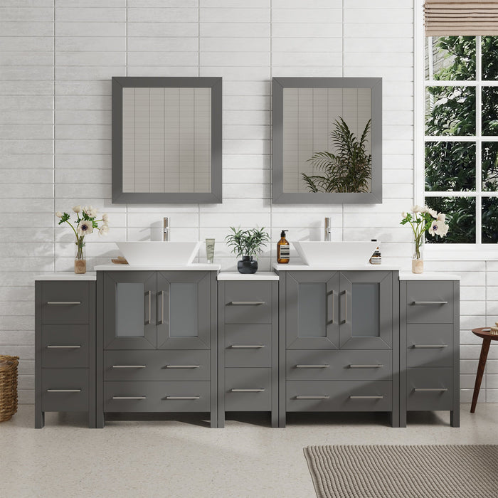 84" Double Sink Modern Bathroom Vanity Set with White Engineered Marble Top & Free Mirrors – Large Storage Cabinet with 13 Drawers VA3124-84 - HomeBeyond