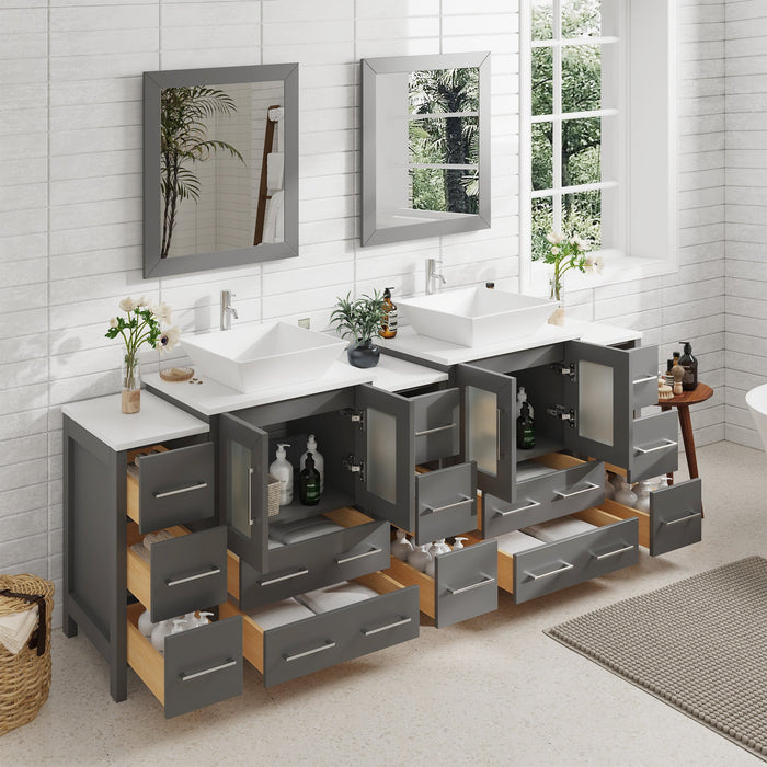 84" Double Sink Modern Bathroom Vanity Set with White Engineered Marble Top & Free Mirrors – Large Storage Cabinet with 13 Drawers VA3124-84 - HomeBeyond