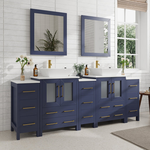 84" Double Sink Modern Bathroom Vanity Set with White Engineered Marble Top & Free Mirrors – Large Storage Cabinet with 13 Drawers VA3124-84 - HomeBeyond