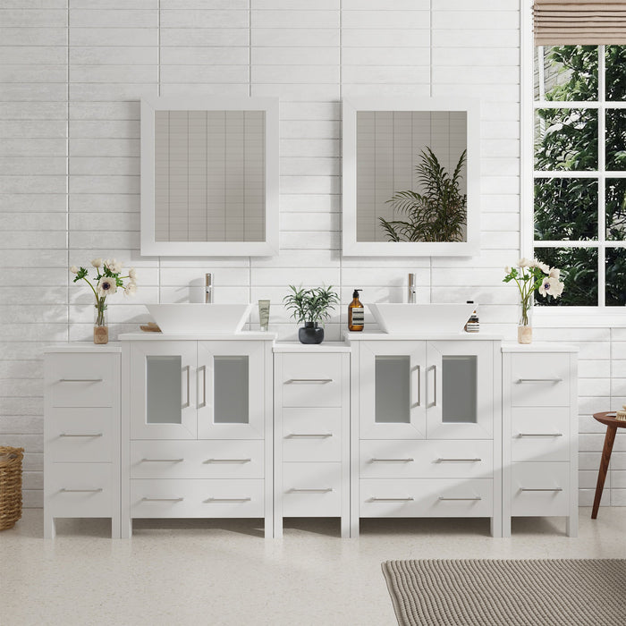 84" Double Sink Modern Bathroom Vanity Set with White Engineered Marble Top & Free Mirrors – Large Storage Cabinet with 13 Drawers VA3124-84 - HomeBeyond