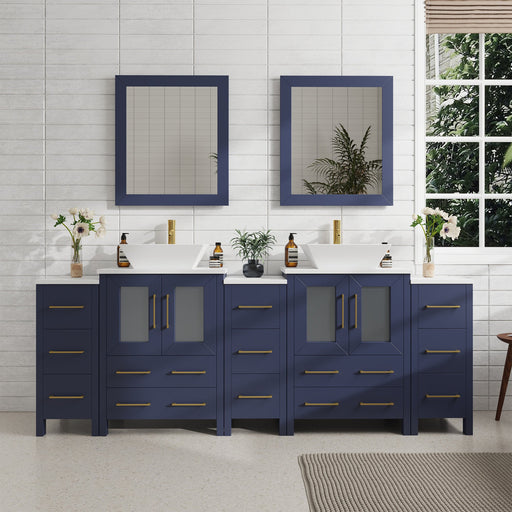 84" Double Sink Modern Bathroom Vanity Set with White Engineered Marble Top & Free Mirrors – Large Storage Cabinet with 13 Drawers VA3124-84 - HomeBeyond