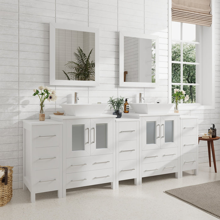 84" Double Sink Modern Bathroom Vanity Set with White Engineered Marble Top & Free Mirrors – Large Storage Cabinet with 13 Drawers VA3124-84 - HomeBeyond