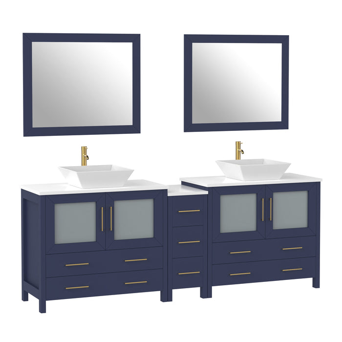 84" Double Sink Modern Bathroom Vanity Set with White Engineered Marble Top & Free Mirrors – Large Storage Cabinet with 7 Drawers VA3136-84 - HomeBeyond