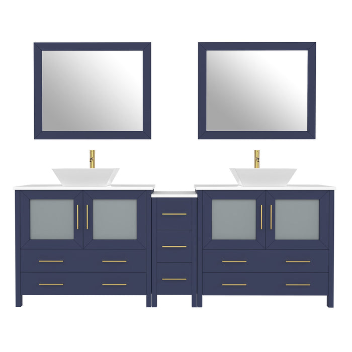84" Double Sink Modern Bathroom Vanity Set with White Engineered Marble Top & Free Mirrors – Large Storage Cabinet with 7 Drawers VA3136-84 - HomeBeyond