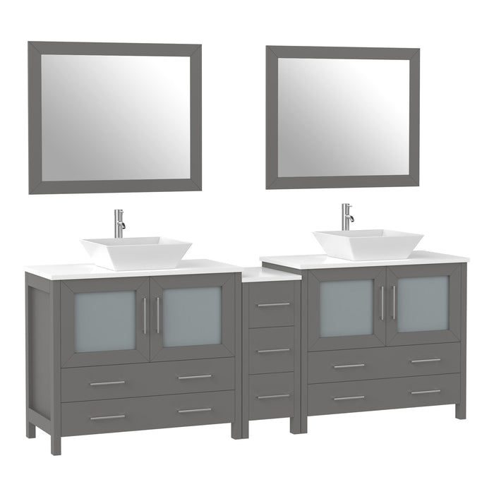 84" Double Sink Modern Bathroom Vanity Set with White Engineered Marble Top & Free Mirrors – Large Storage Cabinet with 7 Drawers VA3136-84 - HomeBeyond