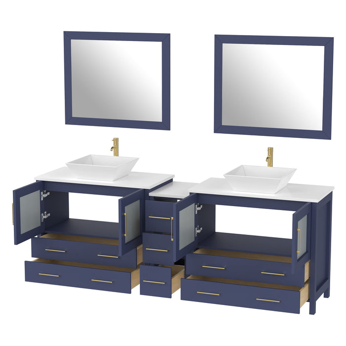 84" Double Sink Modern Bathroom Vanity Set with White Engineered Marble Top & Free Mirrors – Large Storage Cabinet with 7 Drawers VA3136-84 - HomeBeyond