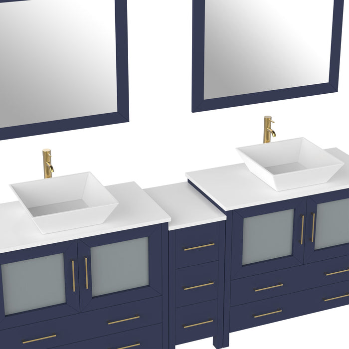 84" Double Sink Modern Bathroom Vanity Set with White Engineered Marble Top & Free Mirrors – Large Storage Cabinet with 7 Drawers VA3136-84 - HomeBeyond