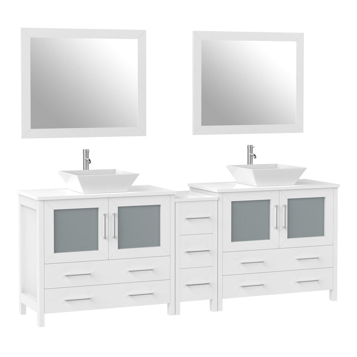 84" Double Sink Modern Bathroom Vanity Set with White Engineered Marble Top & Free Mirrors – Large Storage Cabinet with 7 Drawers VA3136-84 - HomeBeyond