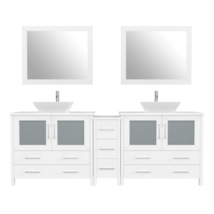 84" Double Sink Modern Bathroom Vanity Set with White Engineered Marble Top & Free Mirrors – Large Storage Cabinet with 7 Drawers VA3136-84 - HomeBeyond