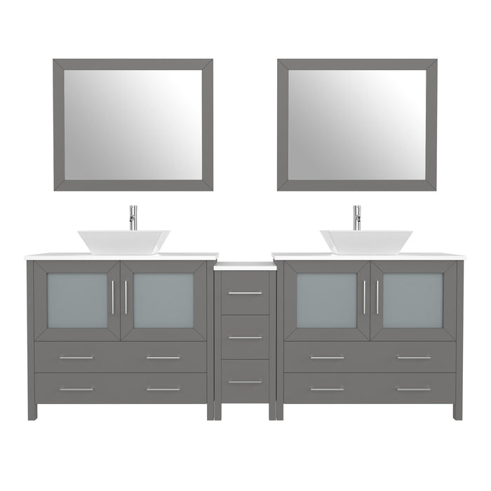84" Double Sink Modern Bathroom Vanity Set with White Engineered Marble Top & Free Mirrors – Large Storage Cabinet with 7 Drawers VA3136-84 - HomeBeyond