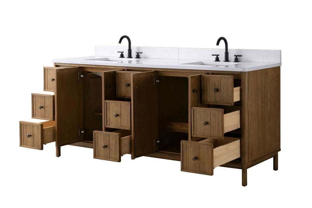 84" Freestanding Bathroom Vanity with Milano Mist Engineered Stone Countertop, Integrated Ceramic Sink, Hidden Power & USB Charging Station and Hair Dryer Storage - HomeBeyond