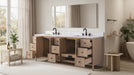 84" Freestanding Bathroom Vanity with Milano Mist Engineered Stone Countertop, Integrated Ceramic Sink, Hidden Power & USB Charging Station and Hair Dryer Storage - HomeBeyond