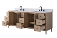 84" Freestanding Bathroom Vanity with Milano Mist Engineered Stone Countertop, Integrated Ceramic Sink, Hidden Power & USB Charging Station and Hair Dryer Storage - HomeBeyond