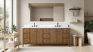 84" Freestanding Bathroom Vanity with Milano Mist Engineered Stone Countertop, Integrated Ceramic Sink, Hidden Power & USB Charging Station and Hair Dryer Storage - HomeBeyond