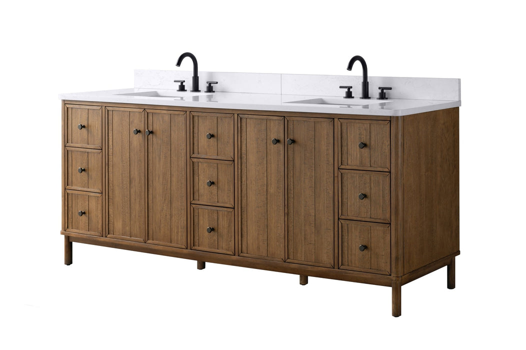 84" Freestanding Bathroom Vanity with Milano Mist Engineered Stone Countertop, Integrated Ceramic Sink, Hidden Power & USB Charging Station and Hair Dryer Storage - HomeBeyond