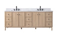 84" Freestanding Bathroom Vanity with Milano Mist Engineered Stone Countertop, Integrated Ceramic Sink, Hidden Power & USB Charging Station and Hair Dryer Storage - HomeBeyond