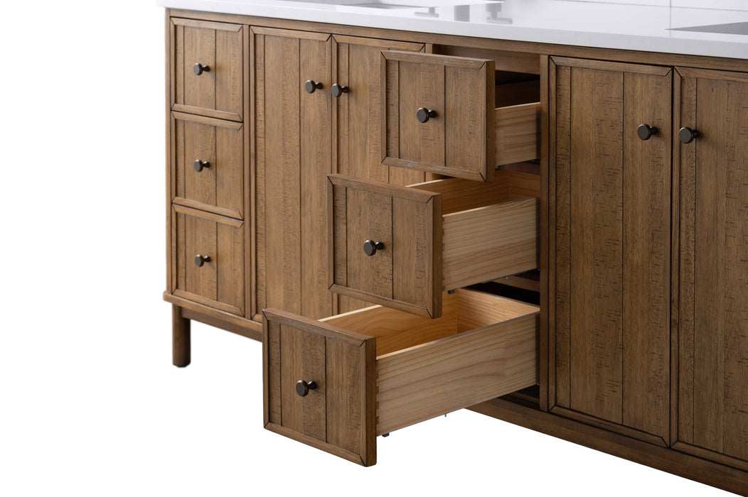 84" Freestanding Bathroom Vanity with Milano Mist Engineered Stone Countertop, Integrated Ceramic Sink, Hidden Power & USB Charging Station and Hair Dryer Storage - HomeBeyond