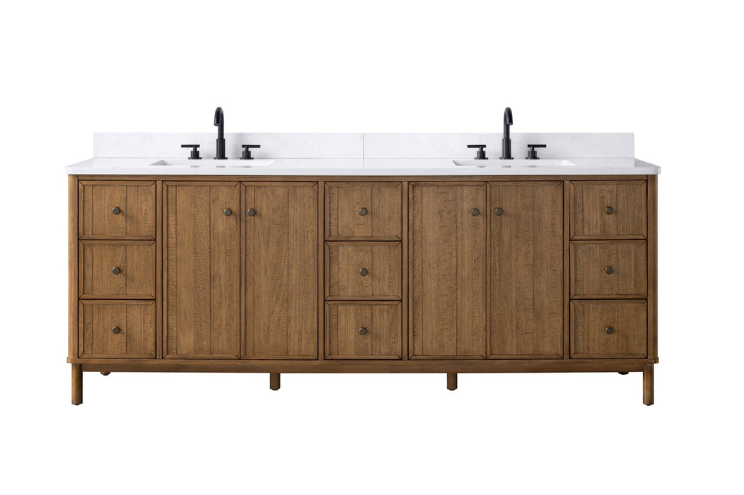 84" Freestanding Bathroom Vanity with Milano Mist Engineered Stone Countertop, Integrated Ceramic Sink, Hidden Power & USB Charging Station and Hair Dryer Storage - HomeBeyond