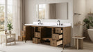 84" Freestanding Bathroom Vanity with Milano Mist Engineered Stone Countertop, Integrated Ceramic Sink, Hidden Power & USB Charging Station and Hair Dryer Storage - HomeBeyond