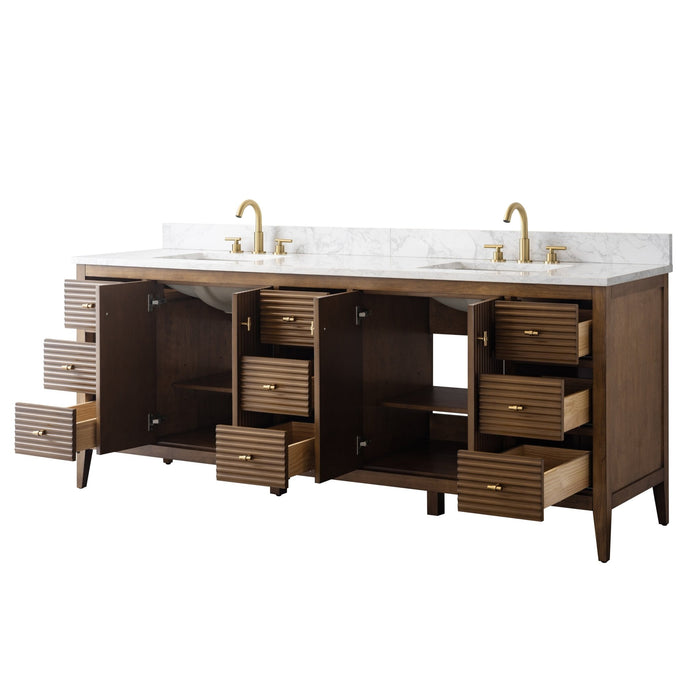 84" Freestanding Bathroom Vanity with Sink and Engineered Marble Top - HomeBeyond