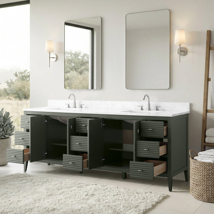 84" Freestanding Bathroom Vanity with Sink and Engineered Marble Top - HomeBeyond
