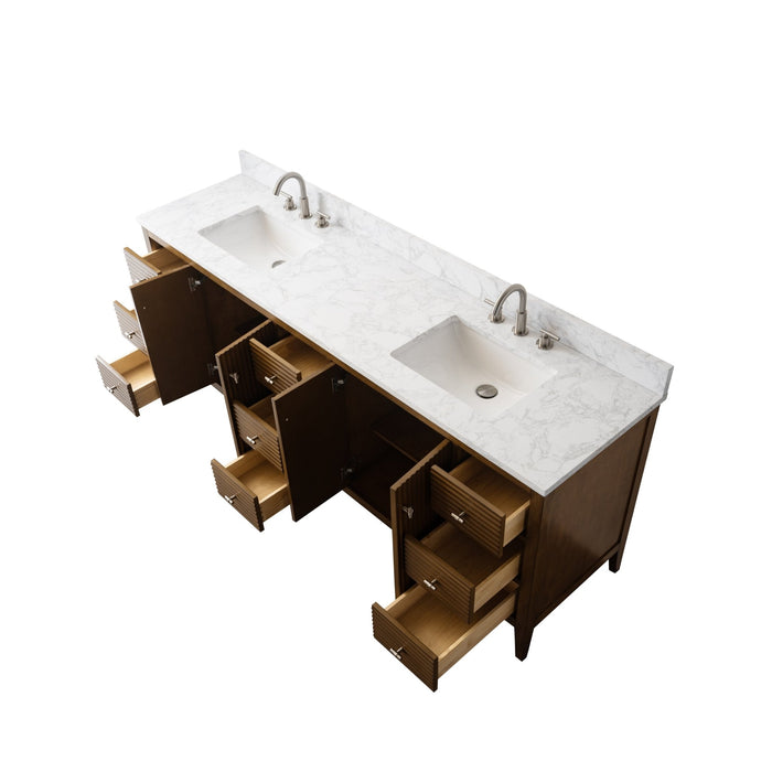 84" Freestanding Bathroom Vanity with Sink and Engineered Marble Top - HomeBeyond