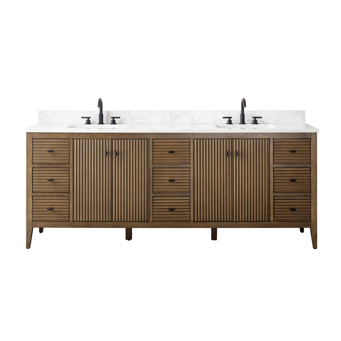 84" Freestanding Bathroom Vanity with Sink and Engineered Marble Top - HomeBeyond