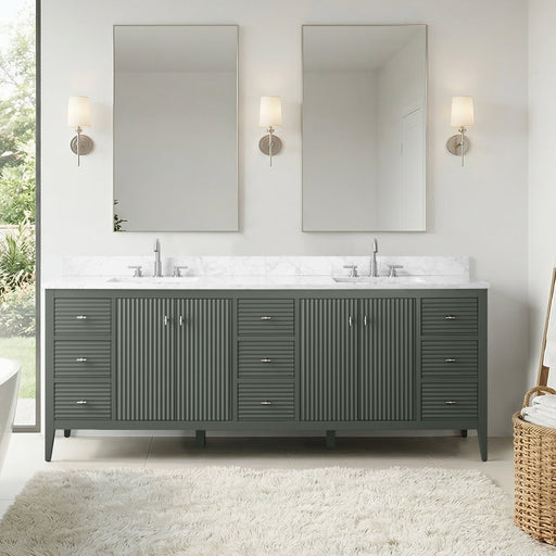 84" Freestanding Bathroom Vanity with Sink and Engineered Marble Top - HomeBeyond