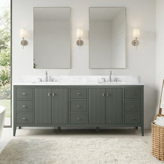 84" Freestanding Bathroom Vanity with Sink and Engineered Marble Top - HomeBeyond