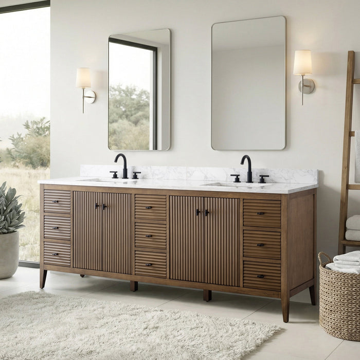 84" Freestanding Bathroom Vanity with Sink and Engineered Marble Top - HomeBeyond