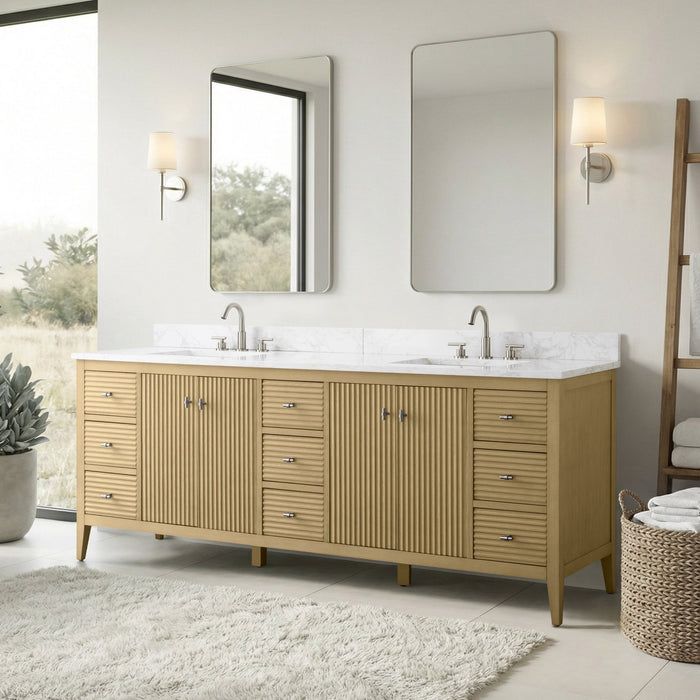 84" Freestanding Bathroom Vanity with Sink and Engineered Marble Top - HomeBeyond