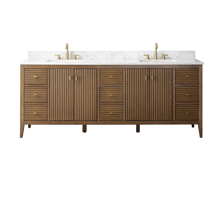 84" Freestanding Bathroom Vanity with Sink and Engineered Marble Top - HomeBeyond