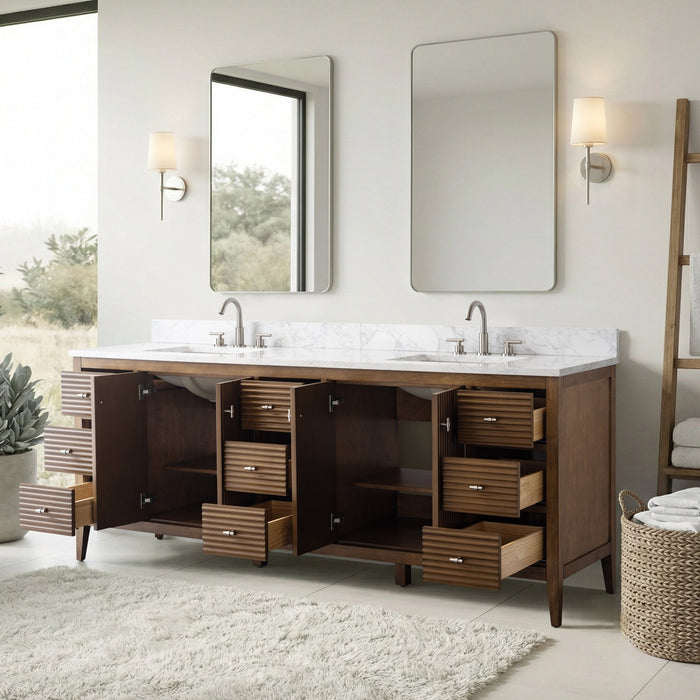 84" Freestanding Bathroom Vanity with Sink and Engineered Marble Top - HomeBeyond