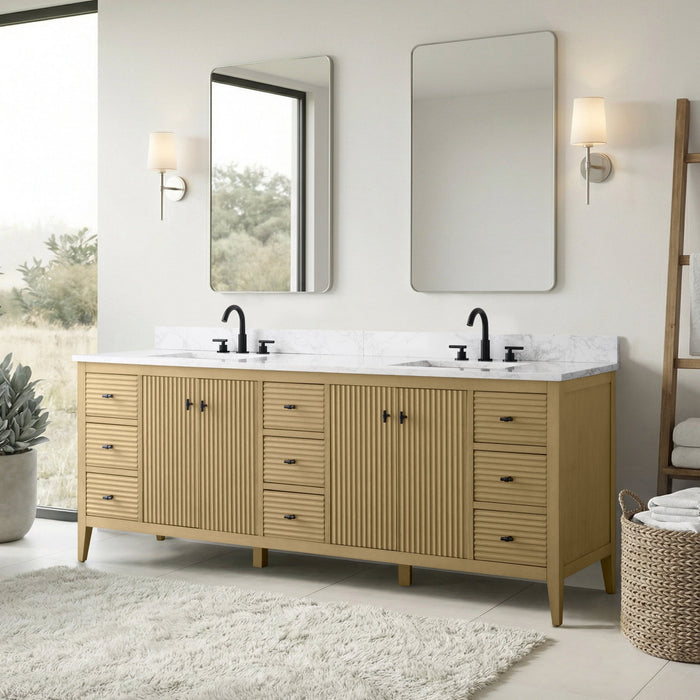 84" Freestanding Bathroom Vanity with Sink and Engineered Marble Top - HomeBeyond