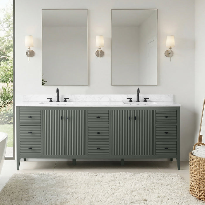 84" Freestanding Bathroom Vanity with Sink and Engineered Marble Top - HomeBeyond