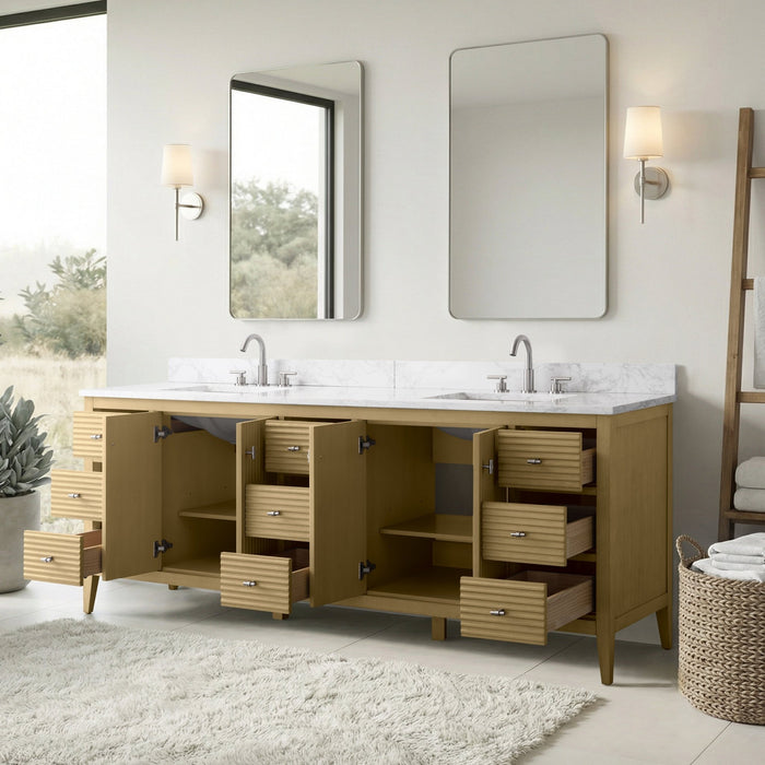 84" Freestanding Bathroom Vanity with Sink and Engineered Marble Top - HomeBeyond