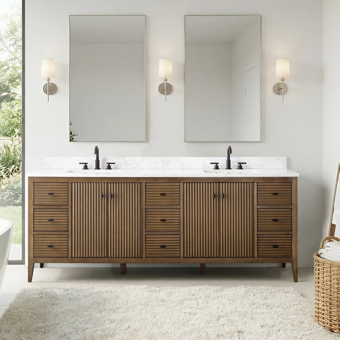 84" Freestanding Bathroom Vanity with Sink and Engineered Marble Top - HomeBeyond