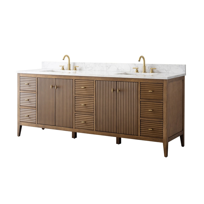 84" Freestanding Bathroom Vanity with Sink and Engineered Marble Top - HomeBeyond