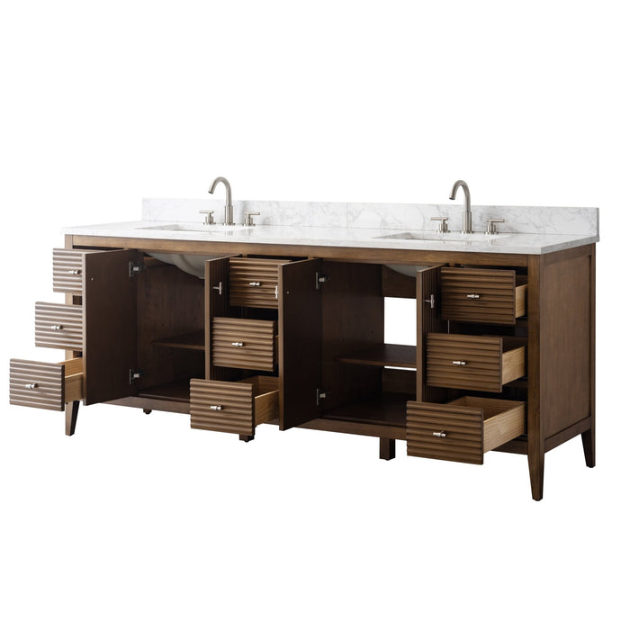 84" Freestanding Bathroom Vanity with Sink and Engineered Marble Top - HomeBeyond