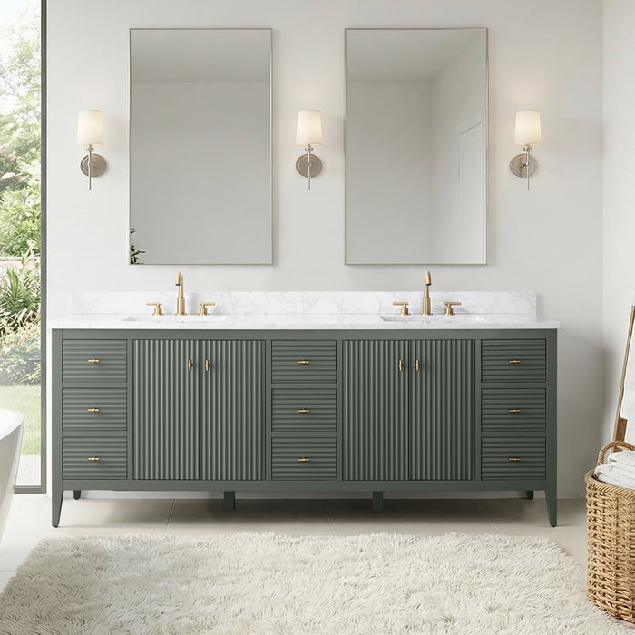84" Freestanding Bathroom Vanity with Sink and Engineered Marble Top - HomeBeyond