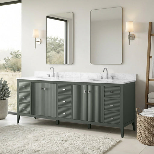 84" Freestanding Bathroom Vanity with Sink and Engineered Marble Top - HomeBeyond